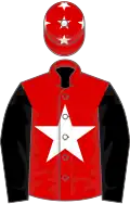 RED, white star, black sleeves, red cap, white stars