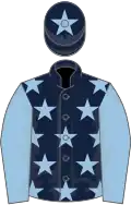 Dark blue, light blue stars, light blue slvs, dark blue cap, light blue star