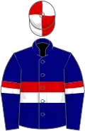 Navy blue, red and white hoop, armlets and quartered cap