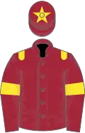 Maroon, yellow epaulets, armlets and star on cap