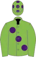 Light green, large purple spots, light green cap, purple spots