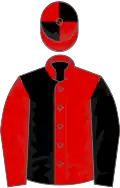 RED and BLACK HALVED, sleeves reversed, quartered cap