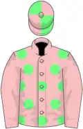 Pink, Light Green Spots, Pink Sleeves, green and pink quartered Cap