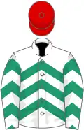 White, emerald green chevrons, red cap
