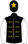 Black, gold braids, white sleeves, gold star on cap