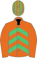 Orange and emerald green chevrons, orange sleeves, striped cap