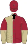 Maroon and beige (halved), halved sleeves, maroon cap
