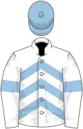 White, light blue chevrons, armlets and cap