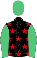Black, red stars, emerald green sleeves and cap