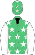 Emerald green, white stars, white sleeves, em green cap, white stars