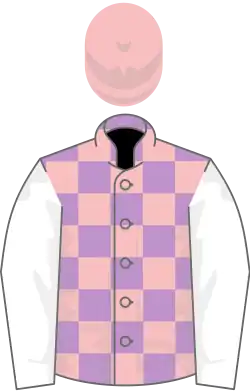Mauve and pink check, white sleeves, pink cap
