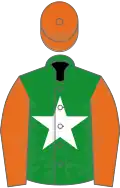 Green, white star, orange sleeves and cap