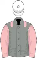 Grey, pink epaulets and sleeves, white cap