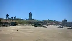 Piedras Blancas Light Station viewed from the beach below, May 2020