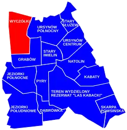 The location of the City Information System area of Wyczółki within the city district of Ursynów