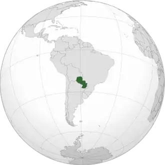 Location of Paraguay (dark green) in South America (gray)