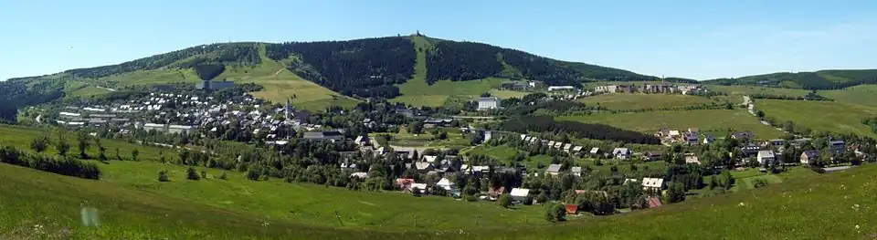 View from the Fichtelberg mountain in the Ore Mountains