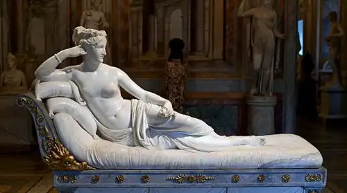 Venus Victrix; by Antonio Canova; 1804–1808; marble; length: 200 cm; Galleria Borghese, Rome[47]