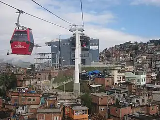 Gondola lift leaving the Estação da Baiana (Baiana Station) within the Complexo do Alemão; which was used by local residents and tourists prior to its closure.