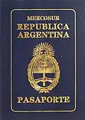 Front cover of a machine-readable, non-biometric Argentine passport issued until 2012