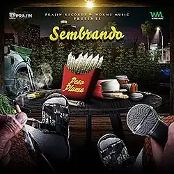 A first-person view of someone, who is wearing sandals, holding a cigarette on their left hand and a microphone on their right hand. In front of them is a box of marijuana, blunts, and prescription drugs on a table, as well as a weed farm behind it. The Cover Art was made by So Hood GFX