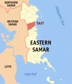 Map of Eastern Samar with Taft highlighted