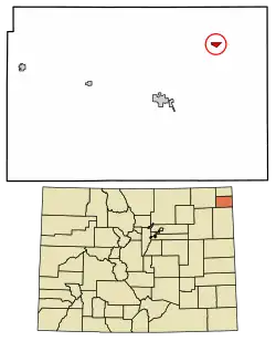 Location within Phillips County and Colorado
