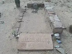 Grave site of Jacob "Dutchman" Waltz located in the "City/Loosley Cemetery" section. Waltz was a German immigrant who in the 19th century discovered a gold mine in Arizona and kept its location a secret, hence the name "Lost Dutchman's Mine".