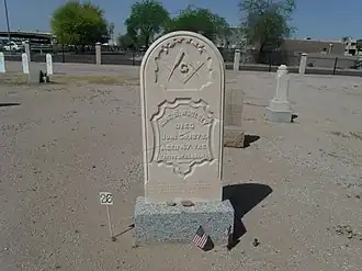 The grave of King S. Woolsey in the "City/Loosley Cemetery" section. Woosley founded one of the first flour mills in the Salt River Valley.