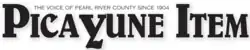 "Picayune Item" in a large, blocky font with "The Voice of Pearl River County Since 1904" written in small letters above; all text is in black with a white background