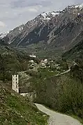 View from the castle toward Mesocco and the Church of S. Maria