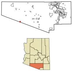 Location of Ali Chuk in Pima County, Arizona.