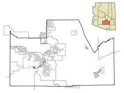 Location of Chuichu in Pinal County, Arizona.