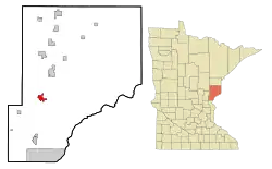 Location of the city of Hinckley within Pine County, Minnesota