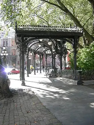 The reconstructed Pioneer Square pergola