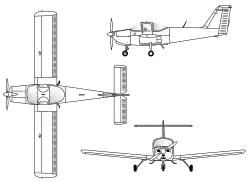 3-view line drawing of the Piper PA-38 Tomahawk