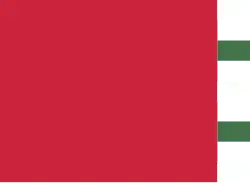 Interpretation of Bartholomew Sharp's pirate flag, described as "a red Flag, with a bunch of white and green Ribbons".[50]