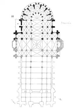 Beauvais Cathedral, 1190s–1255, the nave, in this plan the lower portion, was never constructed