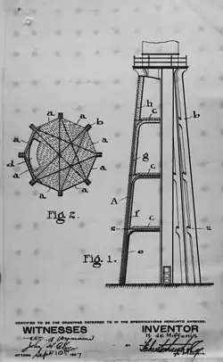 Plan of a reinforced concrete tower, patent application filed in 1907 by Miffonis.