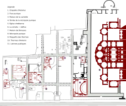 Detailed map of an archaeological site with a large building
