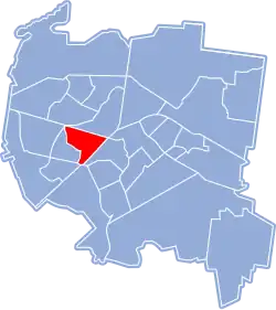 Location of Młodych District within Białystok