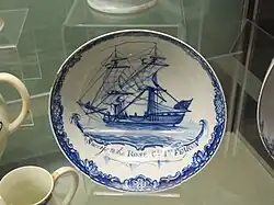 Commemorative "ship bowl" for punch, a common Liverpool form. John and Jane Pennington, late 18th-century
