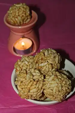 Gur mamra laddu sweets made from jaggery and puffed rice