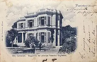 'Villa Carnarvon', from a postcard made before 1900. Prince Frederick William of Prussia (d.1888) stayed there near the end of his life