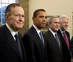 George H. W. Bush, Bill Clinton, George W. Bush, and Barack Obama