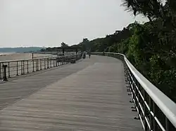 Boardwalk at the beachfront at Sunken Meadow State Park.