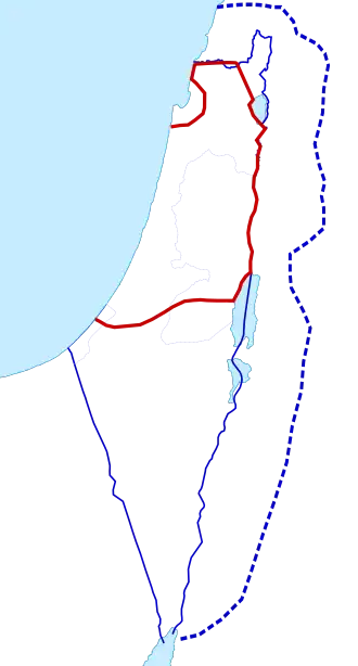 Map of Palestine with three proposed boundaries, one of which was accepted