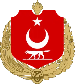 Namık İsmail's proposed coat of arms of Turkey, bearing the wolf Asena
