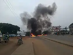 Barricades made as tires burn in protests