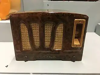 A 1938 RCA Victor Model RC-350-A radio, made of catalin and bakelite